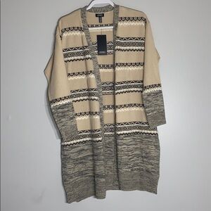 New Jones NY South west Long Cardigan Boho Style oatmeal cream women medium nwt